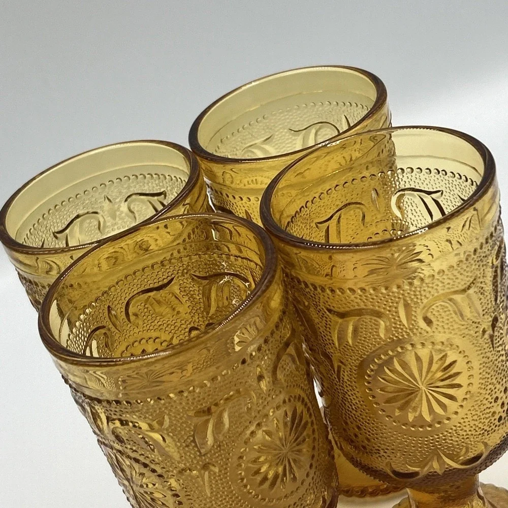 4‎ Tiara Brockway Concord Daisy Sandwich Amber Indiana Glass 6.25